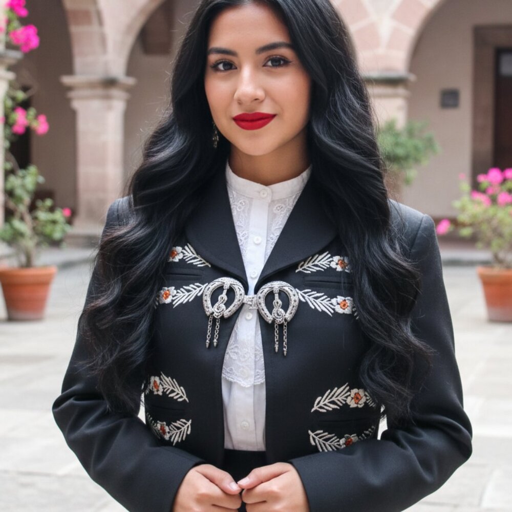Vintage Black Mariachi Jacket – Silver Thread Embroidery, ornate silver clasps
